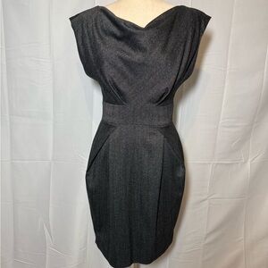 EUC Pippa Charcoal Gray Dress with darts, pleats, and cowl neck